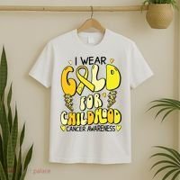 Childhood Cancer Awareness Support Retro Yellow Ribbon T-Shirt thumb 2