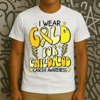Childhood Cancer Awareness Support Retro Yellow Ribbon T-Shirt thumb 3
