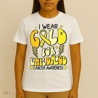 Childhood Cancer Awareness Support Retro Yellow Ribbon T-Shirt thumb 4