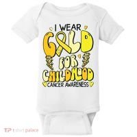 Childhood Cancer Awareness Support Retro Yellow Ribbon Baby Bodysuit thumb 0
