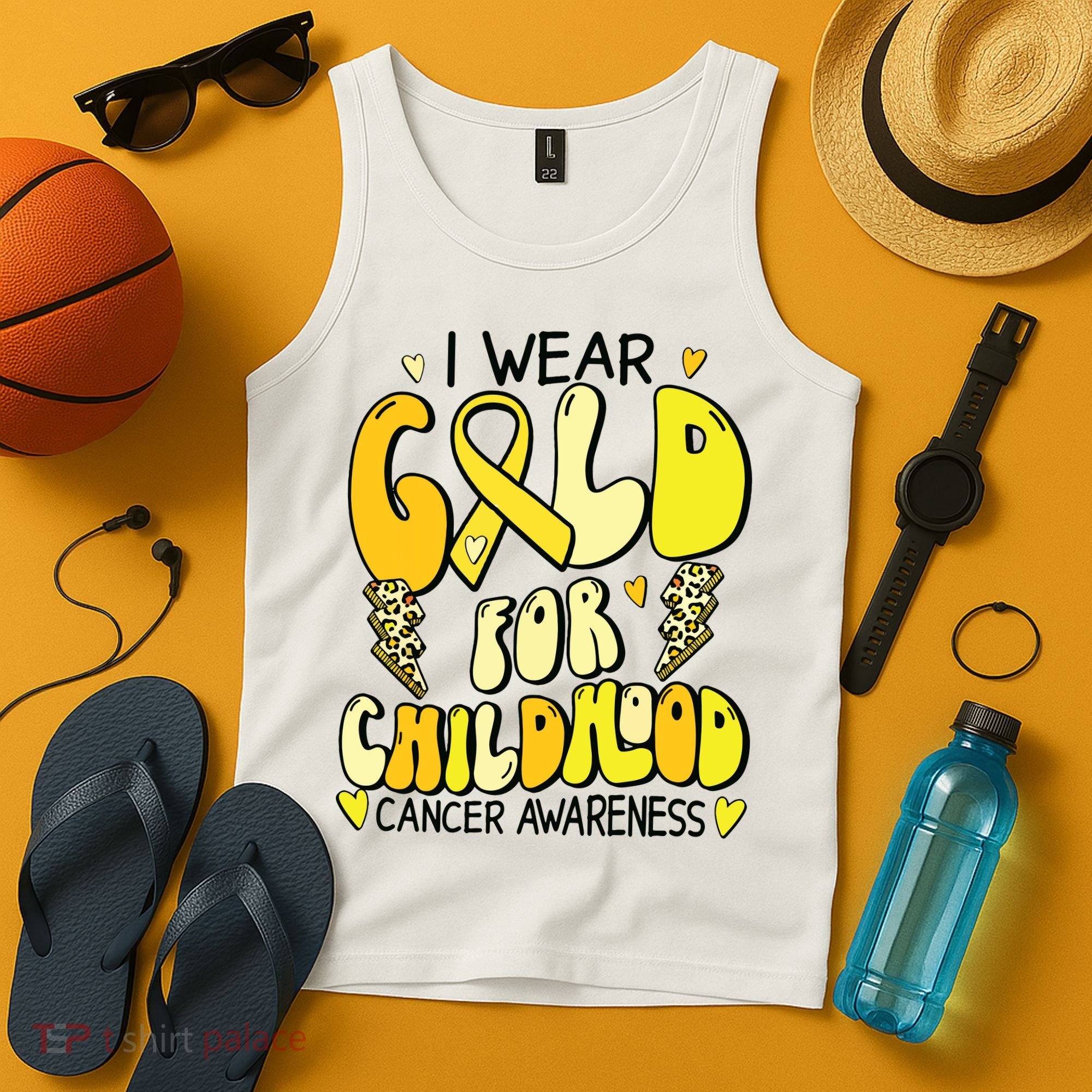 Childhood Cancer Awareness Support Retro Yellow Ribbon Tank Top