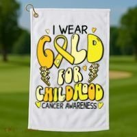 Childhood Cancer Awareness Support Retro Yellow Ribbon Golf Towel thumb 1