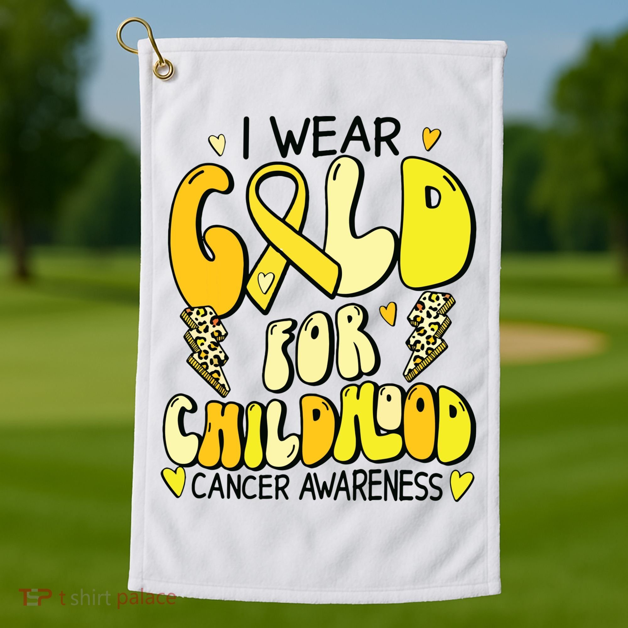 Childhood Cancer Awareness Support Retro Yellow Ribbon Golf Towel