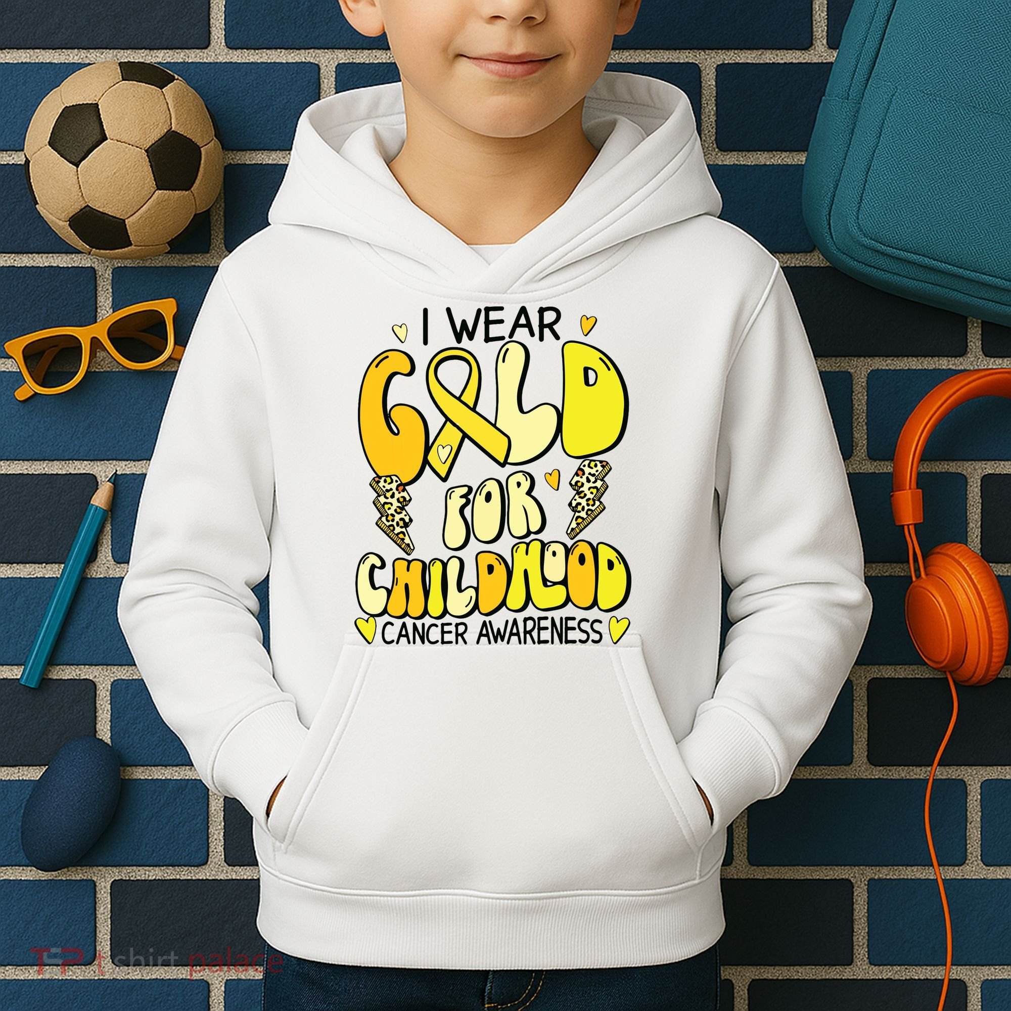 Childhood Cancer Awareness Support Retro Yellow Ribbon Kids Hoodie