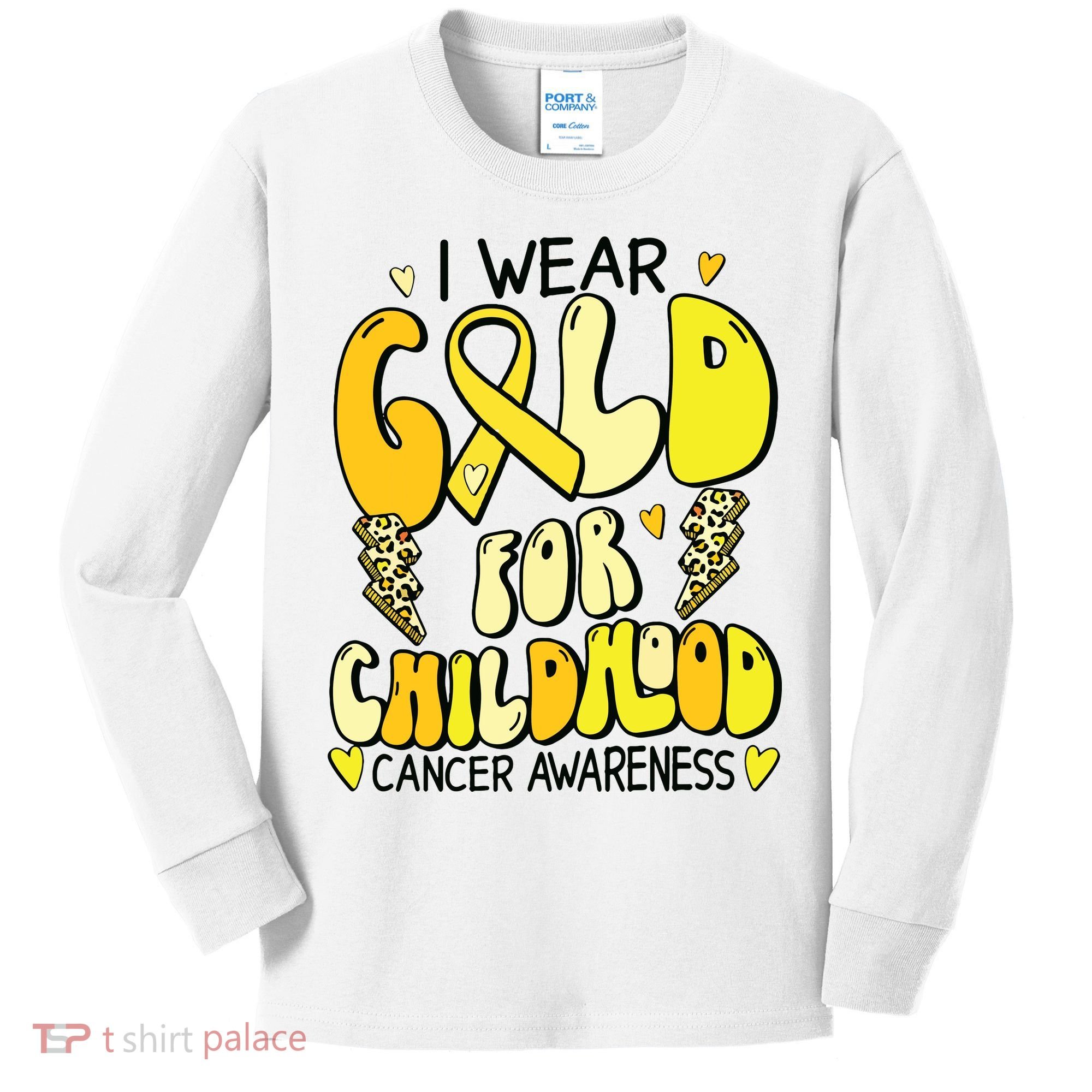 Childhood Cancer Awareness Support Retro Yellow Ribbon Kids Long Sleeve Shirt