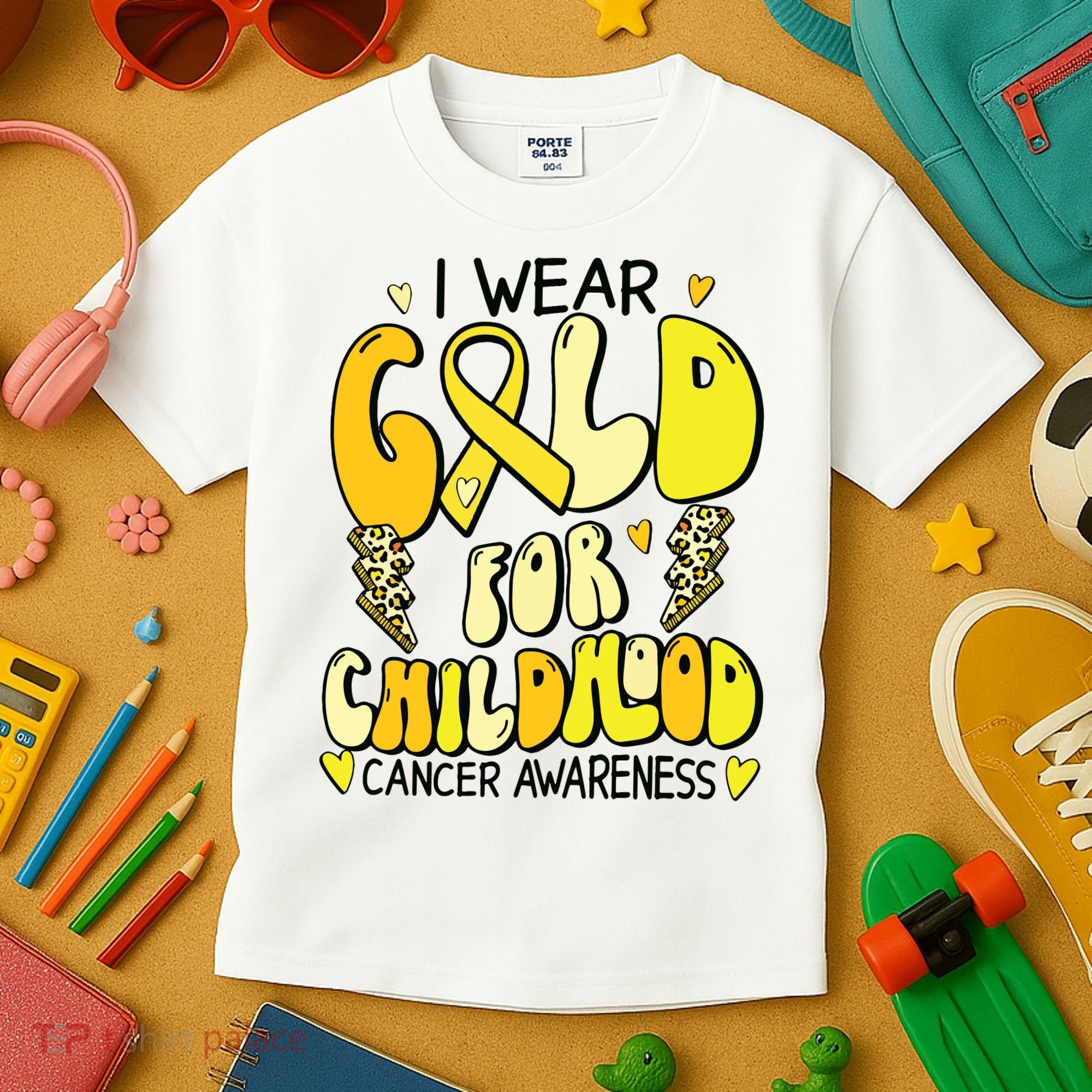 Childhood Cancer Awareness Support Retro Yellow Ribbon Kids T-Shirt