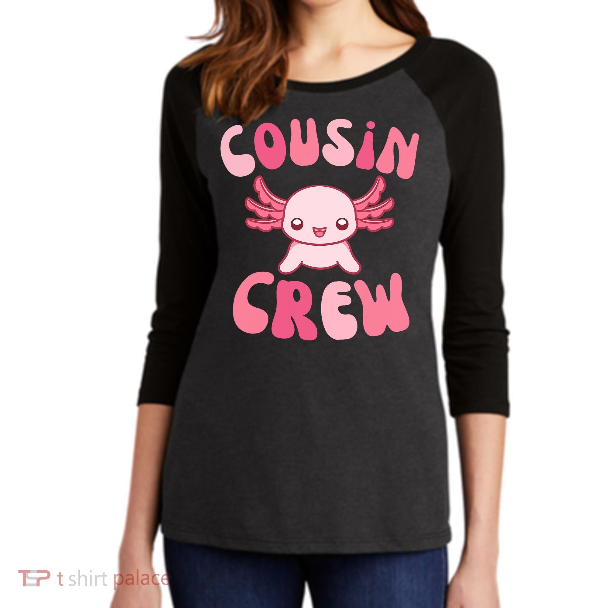 Cousin Crew Axolotl Lover Matching Family  Women's Tri-Blend 3/4-Sleeve Raglan Shirt