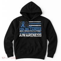 Colon Cancer Awareness Month American Flag Ribbon Hoodie thumb 0