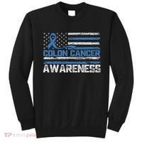 Colon Cancer Awareness Month American Flag Ribbon Sweatshirt thumb 0
