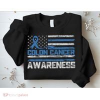 Colon Cancer Awareness Month American Flag Ribbon Sweatshirt thumb 2