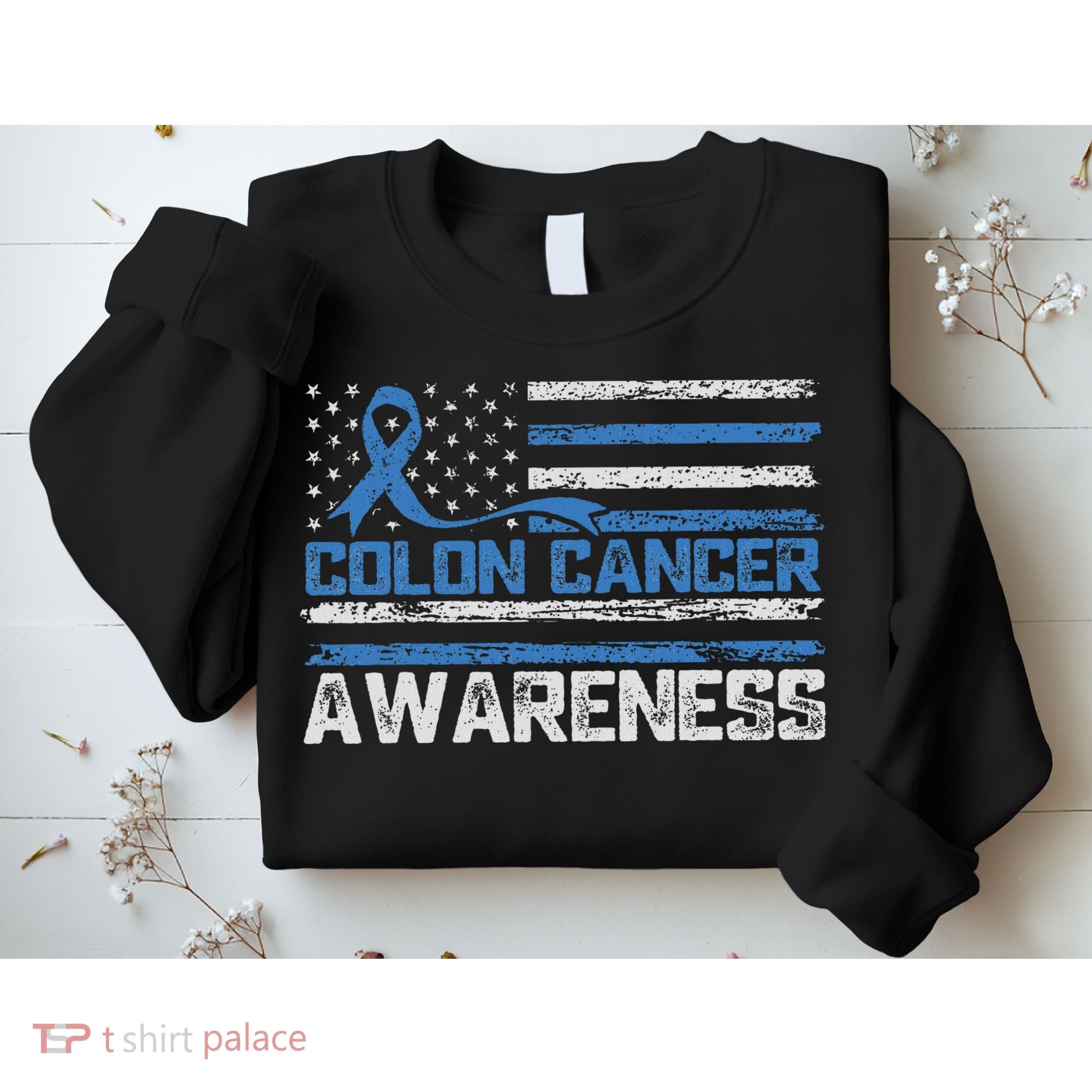 Colon Cancer Awareness Month American Flag Ribbon Sweatshirt