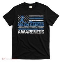 Colon Cancer Awareness Month American Flag Ribbon T-Shirt thumb 0