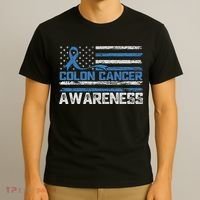 Colon Cancer Awareness Month American Flag Ribbon T-Shirt thumb 3