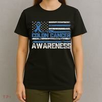 Colon Cancer Awareness Month American Flag Ribbon T-Shirt thumb 4