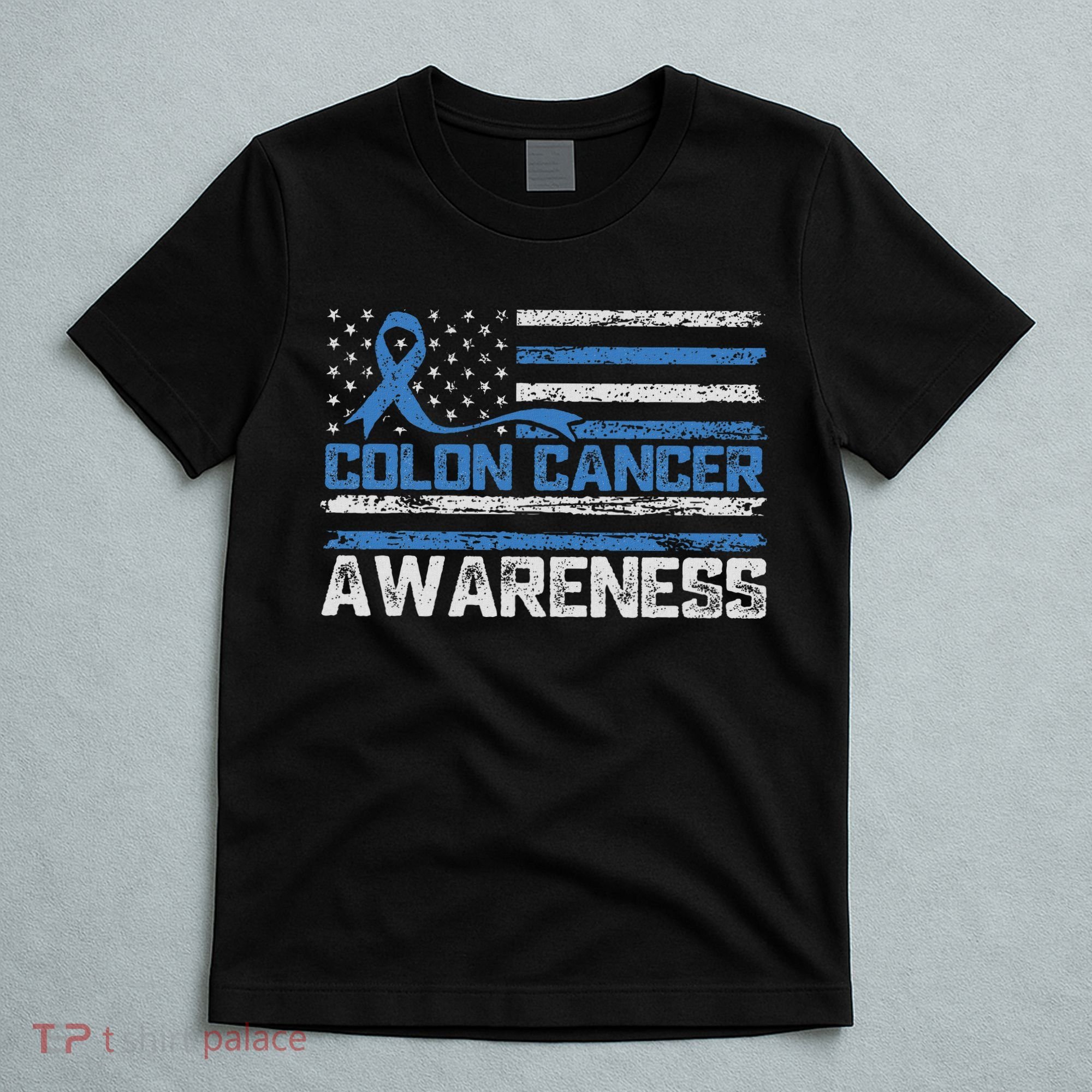 Colon Cancer Awareness Month American Flag Ribbon T-Shirt