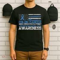 Colon Cancer Awareness Month American Flag Ribbon T-Shirt thumb 6