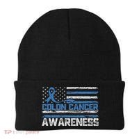 Colon Cancer Awareness Month American Flag Ribbon Beanie thumb 0