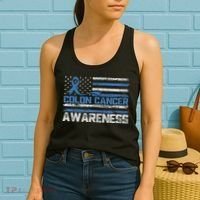 Colon Cancer Awareness Month American Flag Ribbon Women's Tank Top thumb 2