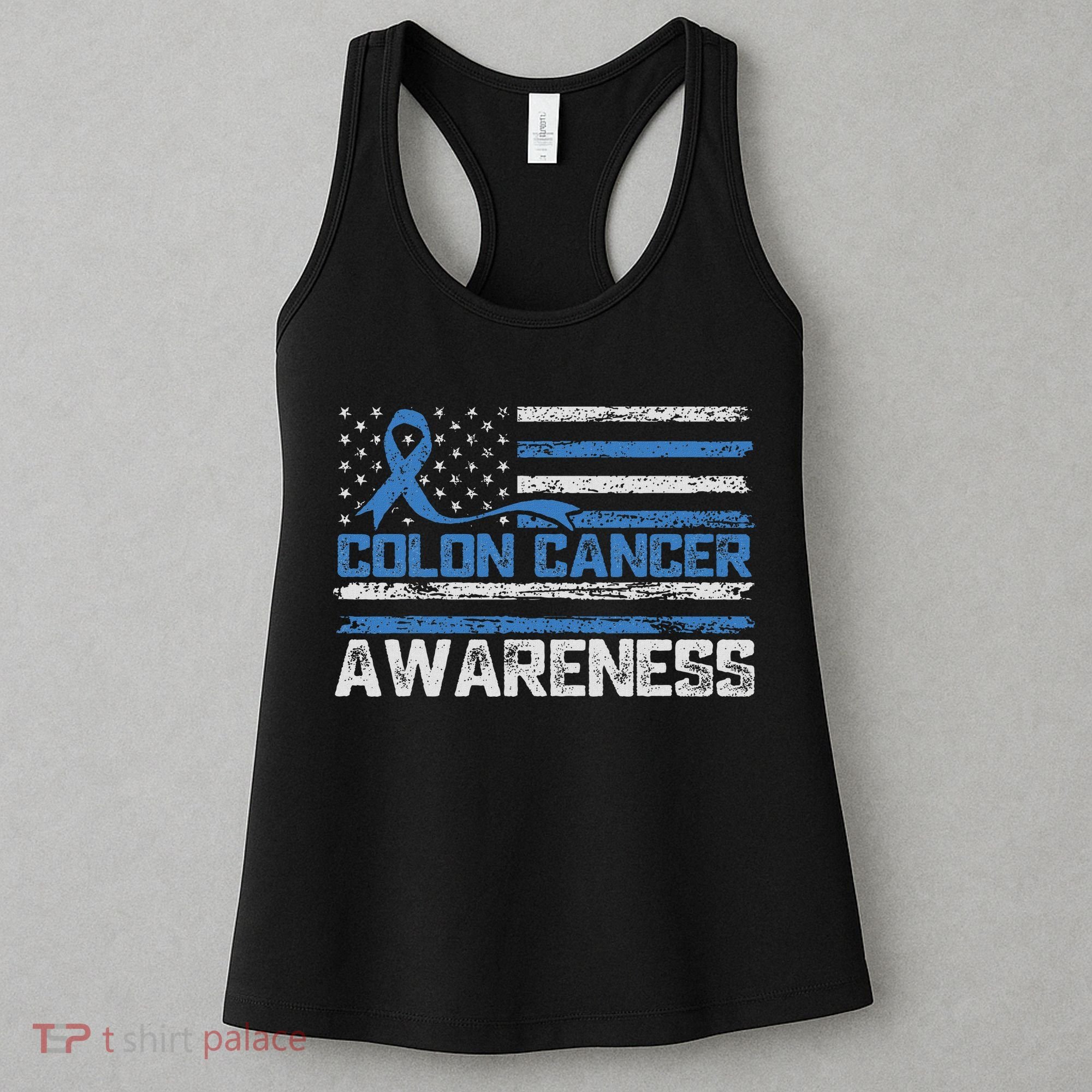 Colon Cancer Awareness Month American Flag Ribbon Women's Tank Top