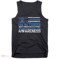 Colon Cancer Awareness Month American Flag Ribbon Tank Top thumb 0