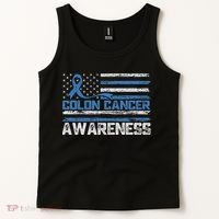 Colon Cancer Awareness Month American Flag Ribbon Tank Top thumb 2