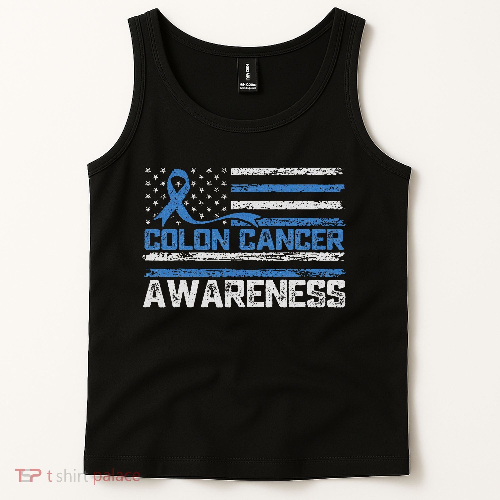 Colon Cancer Awareness Month American Flag Ribbon Tank Top