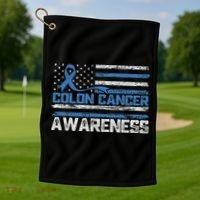 Colon Cancer Awareness Month American Flag Ribbon Golf Towel thumb 1