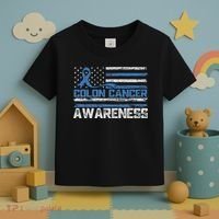 Colon Cancer Awareness Month American Flag Ribbon Toddler T-Shirt thumb 3