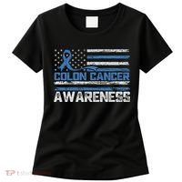 Colon Cancer Awareness Month American Flag Ribbon Women's T-Shirt thumb 0