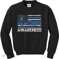 Colon Cancer Awareness Month American Flag Ribbon Kids Sweatshirt thumb 0