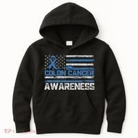 Colon Cancer Awareness Month American Flag Ribbon Kids Hoodie thumb 0
