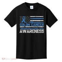 Colon Cancer Awareness Month American Flag Ribbon Kids T-Shirt thumb 0