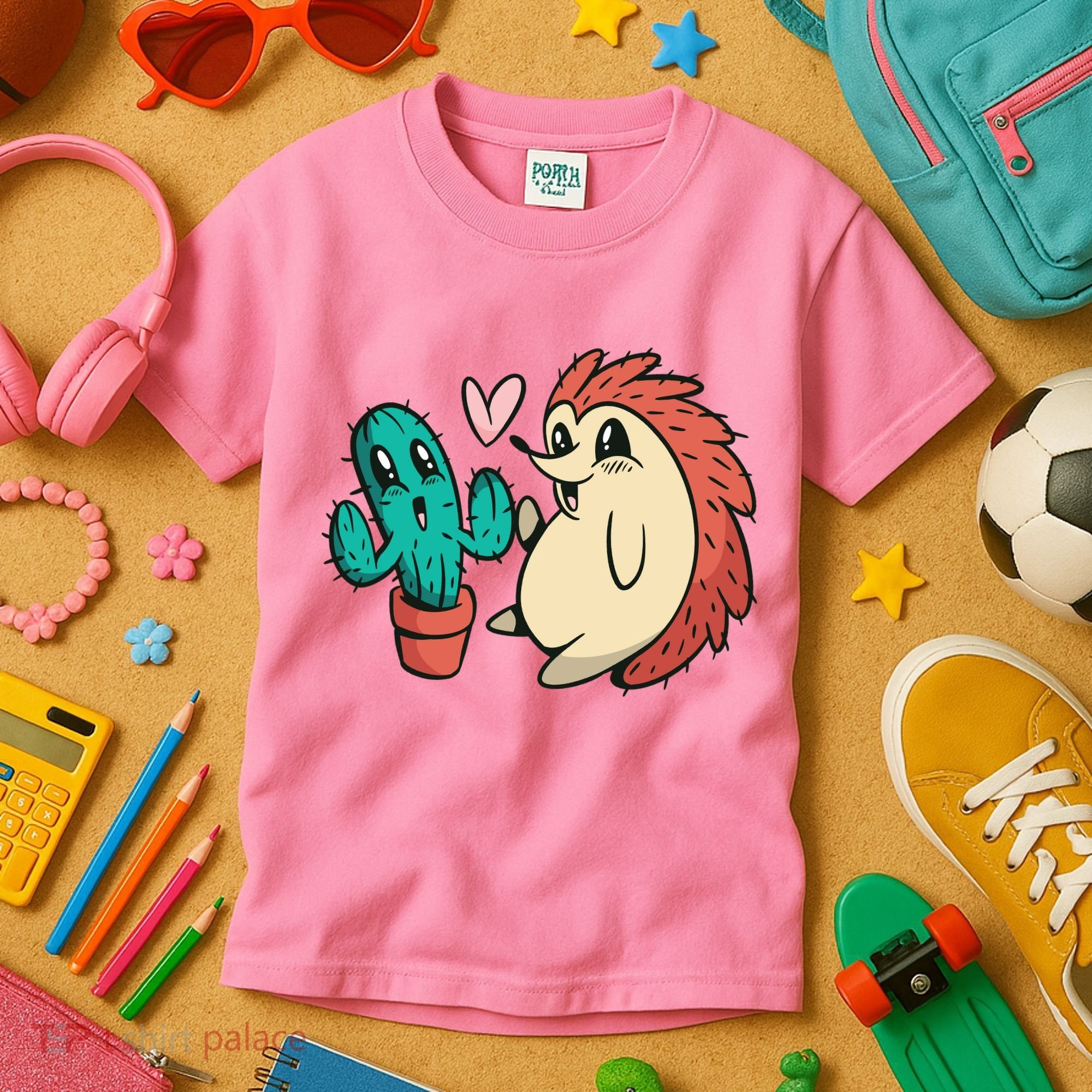 Cute Cactus And Hedgehog Kids T-Shirt