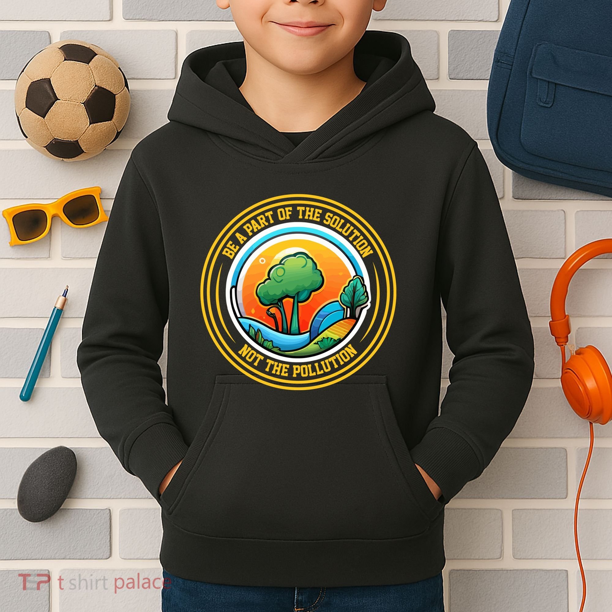 Climate Change Awareness Emblem Kids Hoodie