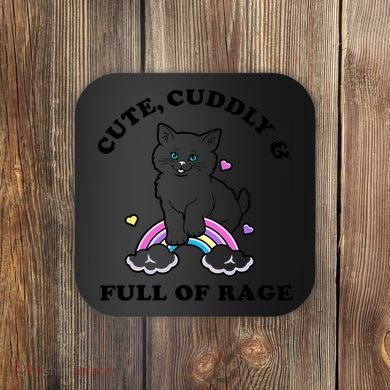 Cute Cuddly And Full Of Rage Cute Cat With Rainbow Coaster