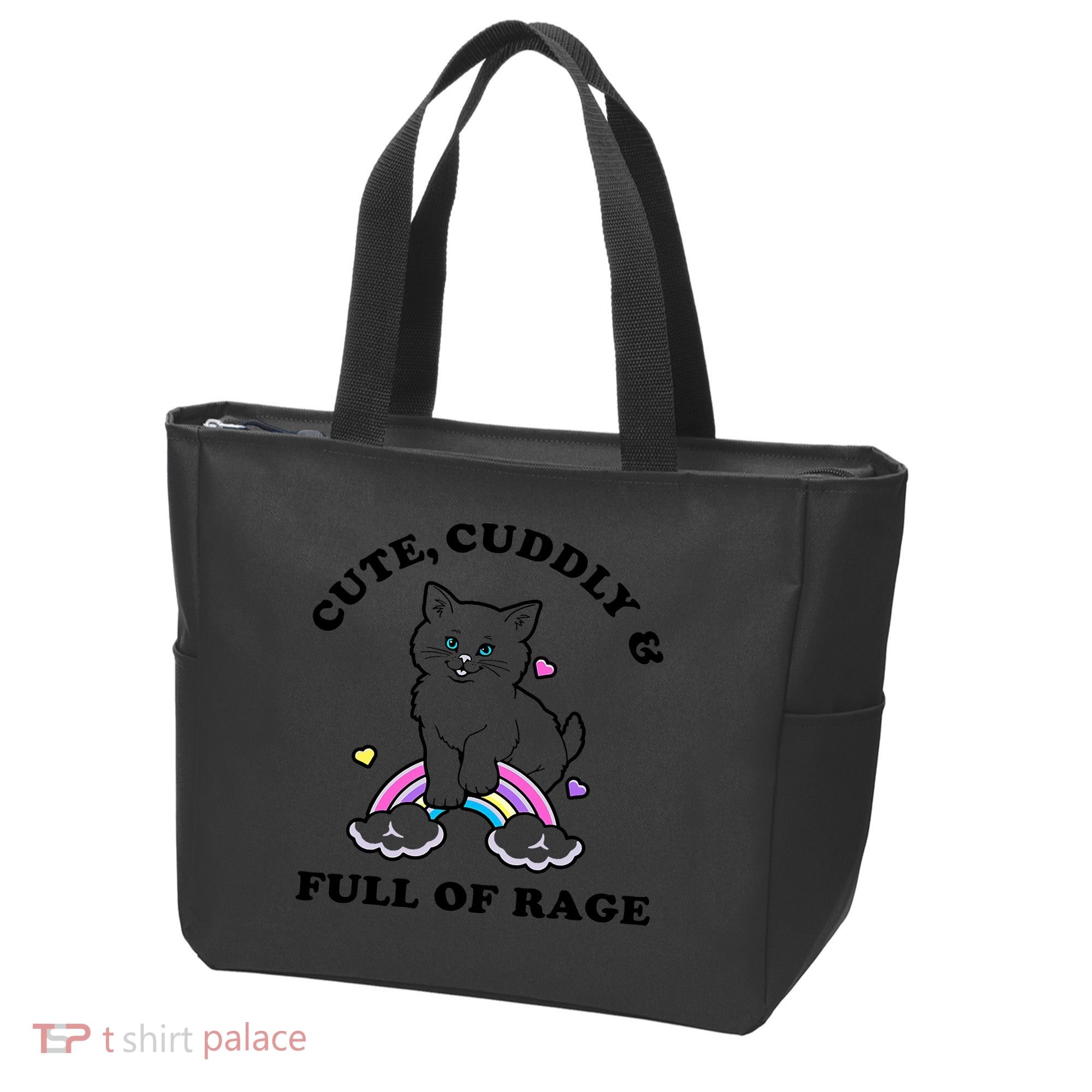 Cute Cuddly And Full Of Rage Cute Cat With Rainbow Tote Bag