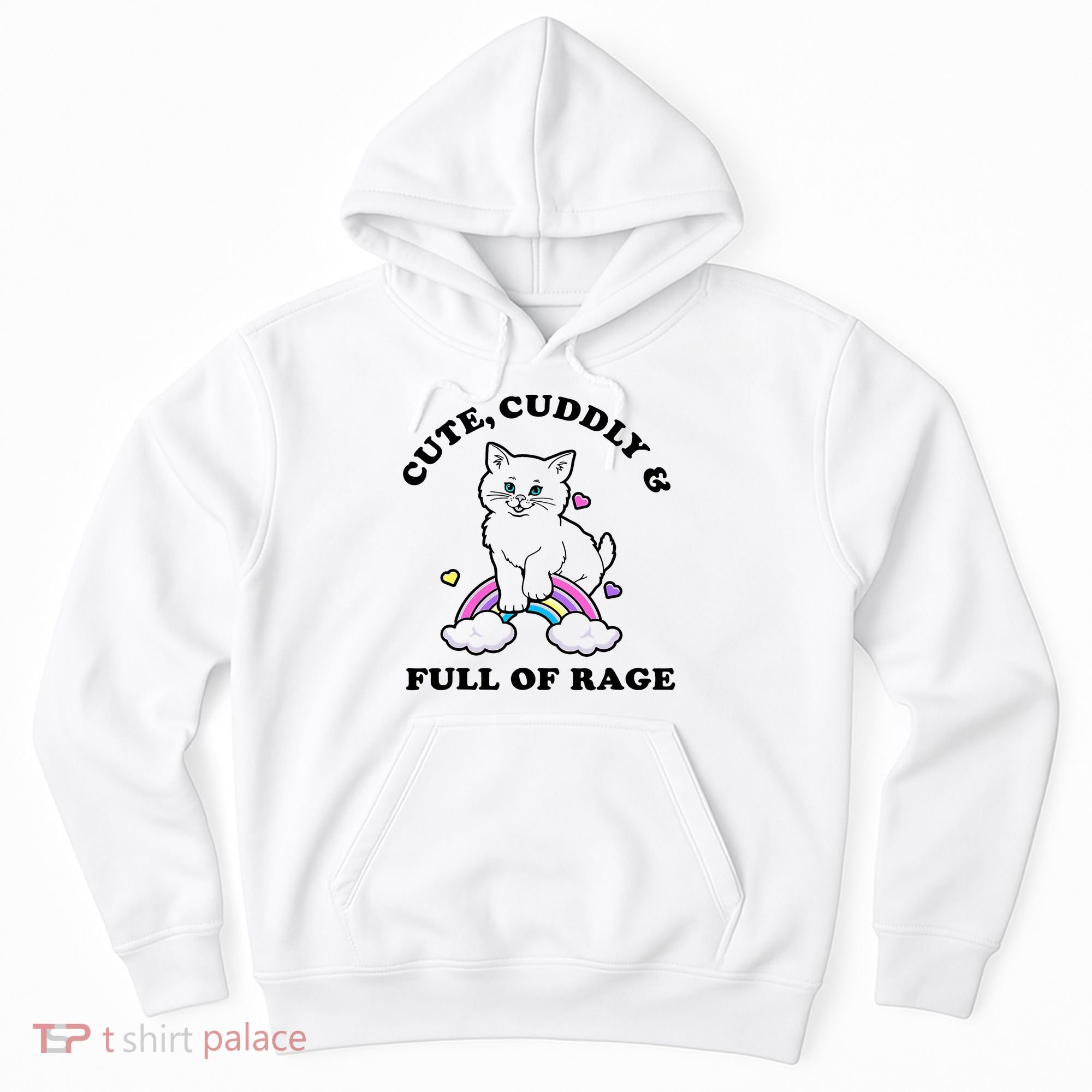 Cute Cuddly And Full Of Rage Cute Cat With Rainbow Hoodie