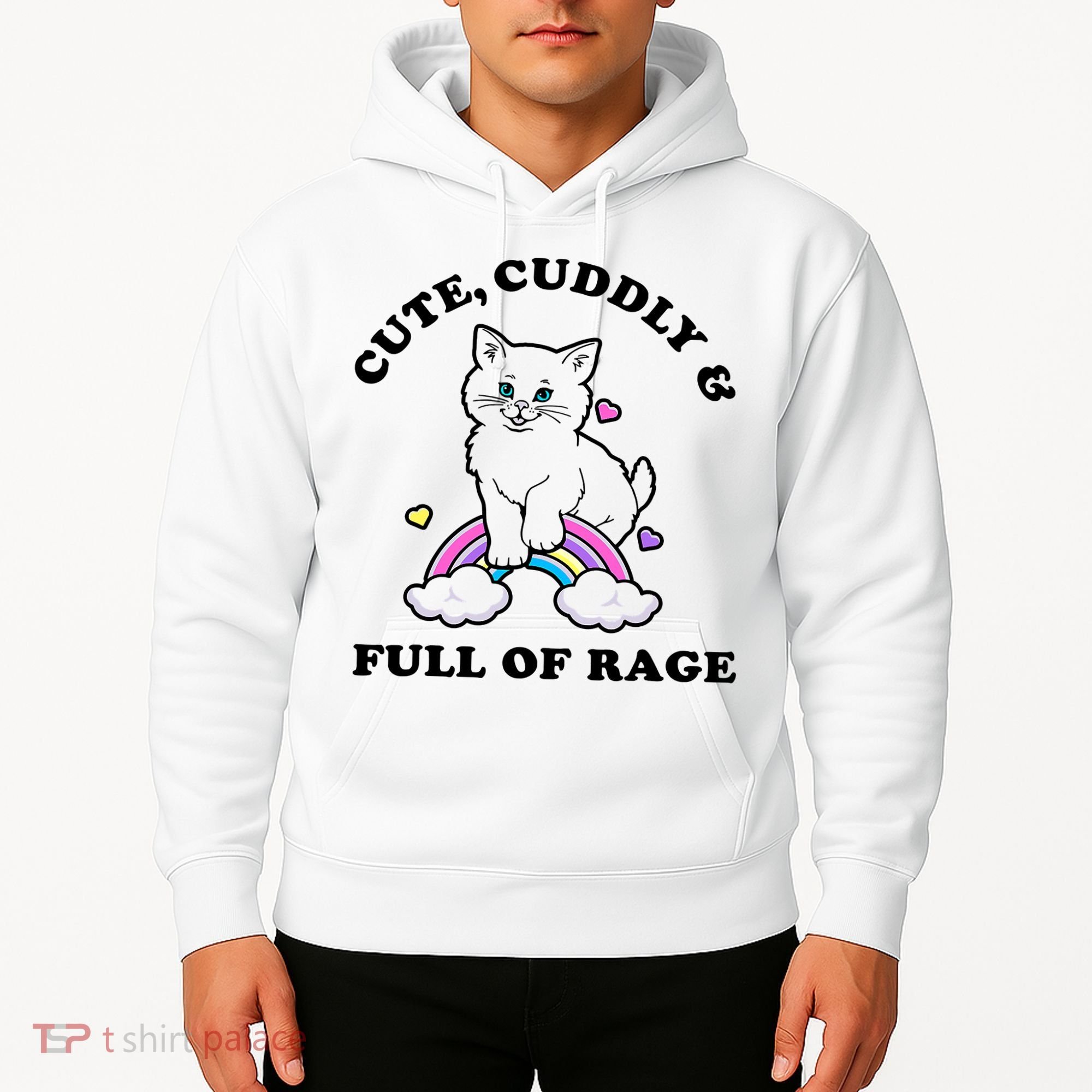 Cute Cuddly And Full Of Rage Cute Cat With Rainbow Hoodie