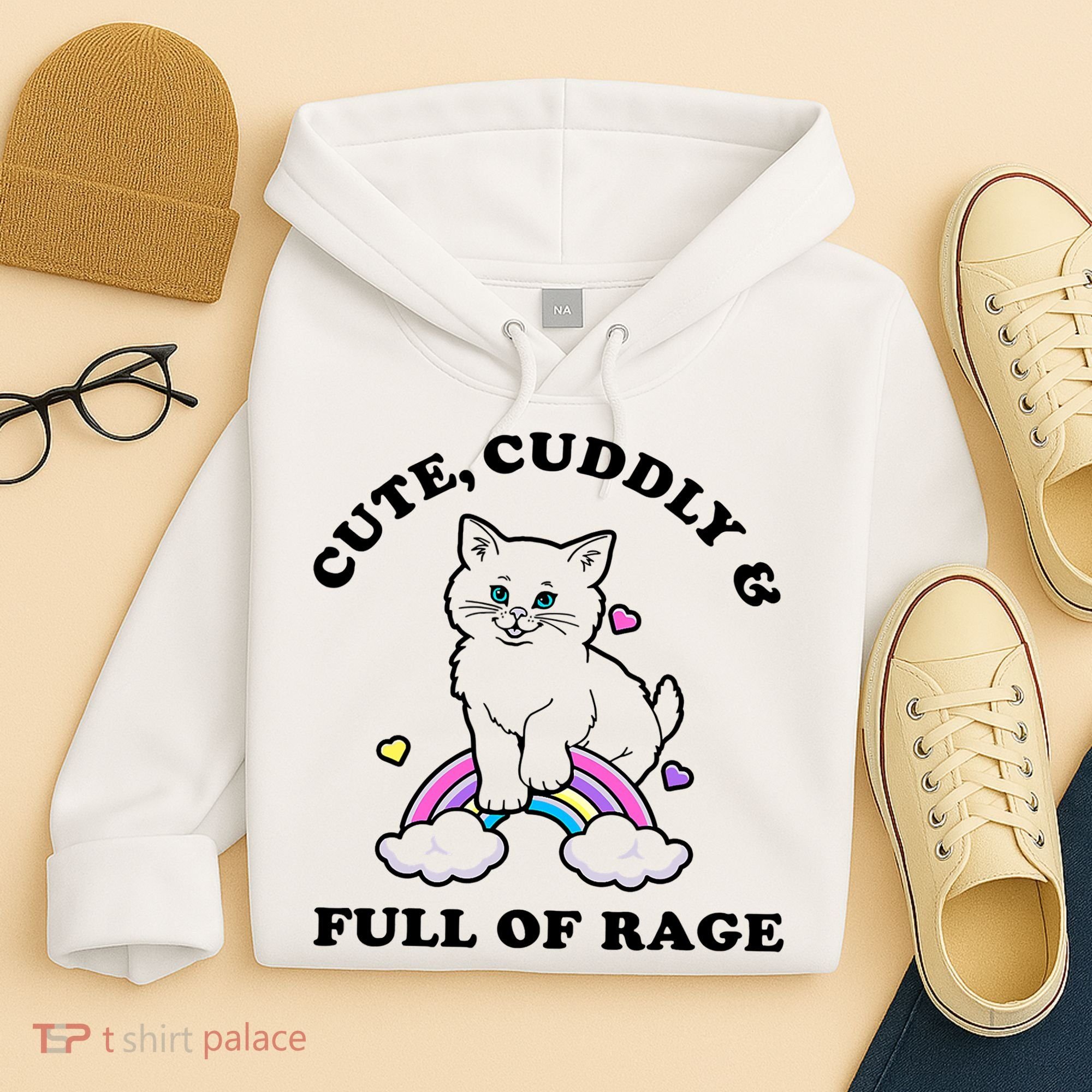 Cute Cuddly And Full Of Rage Cute Cat With Rainbow Hoodie