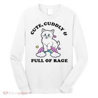 Cute Cuddly And Full Of Rage Cute Cat With Rainbow Long Sleeve Shirt thumb 0