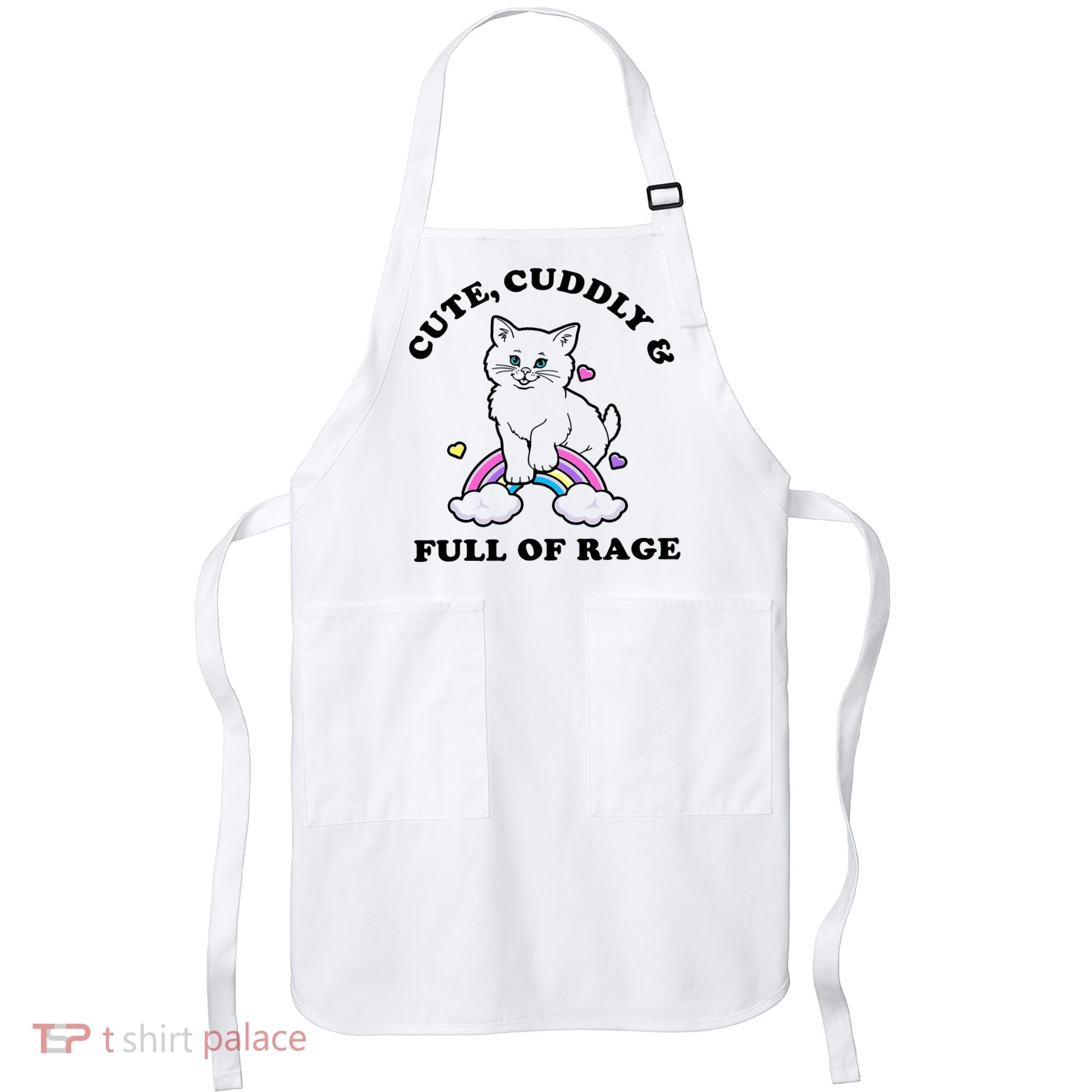Cute Cuddly And Full Of Rage Cute Cat With Rainbow Apron