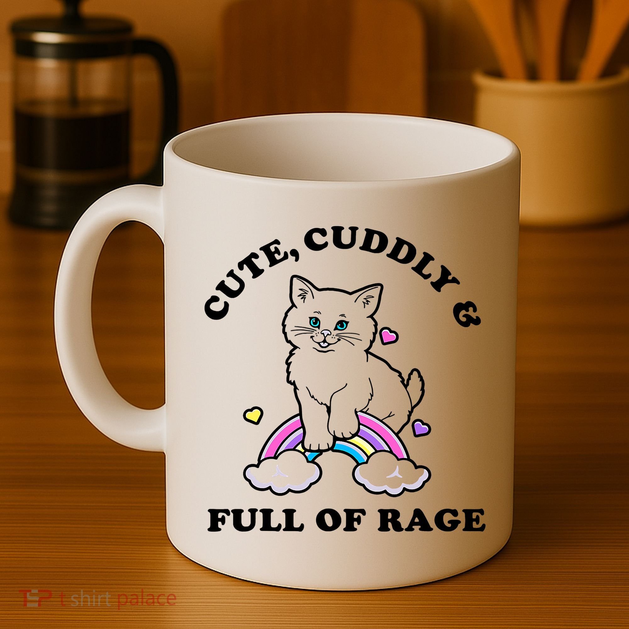 Cute Cuddly And Full Of Rage Cute Cat With Rainbow Coffee Mug