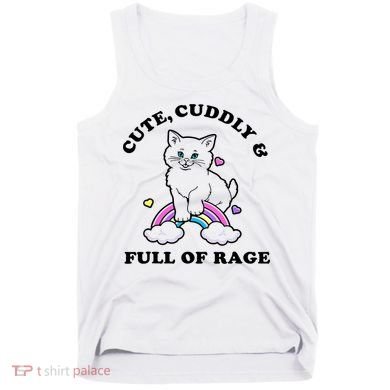 Cute Cuddly And Full Of Rage Cute Cat With Rainbow Tank Top