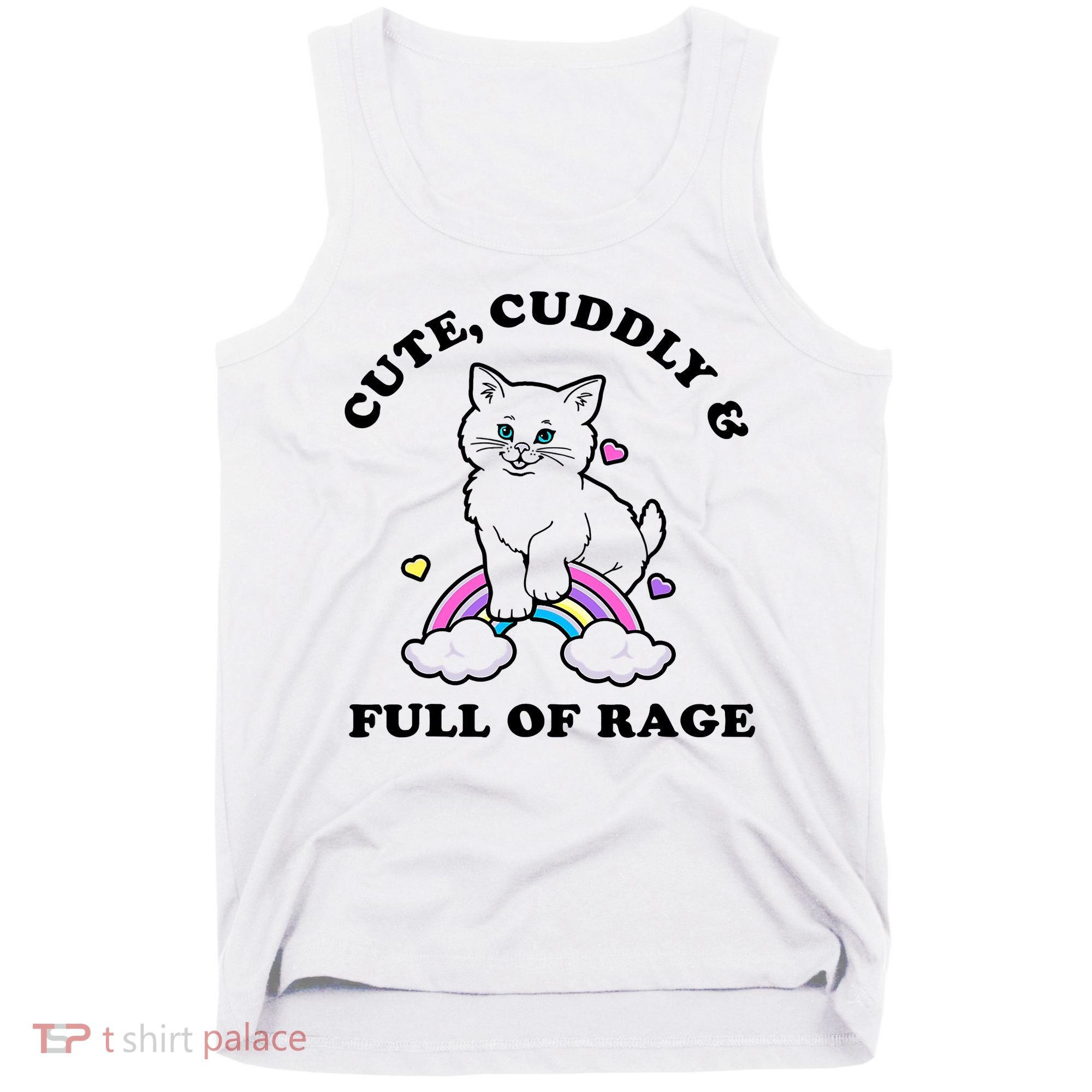 Cute Cuddly And Full Of Rage Cute Cat With Rainbow Tank Top