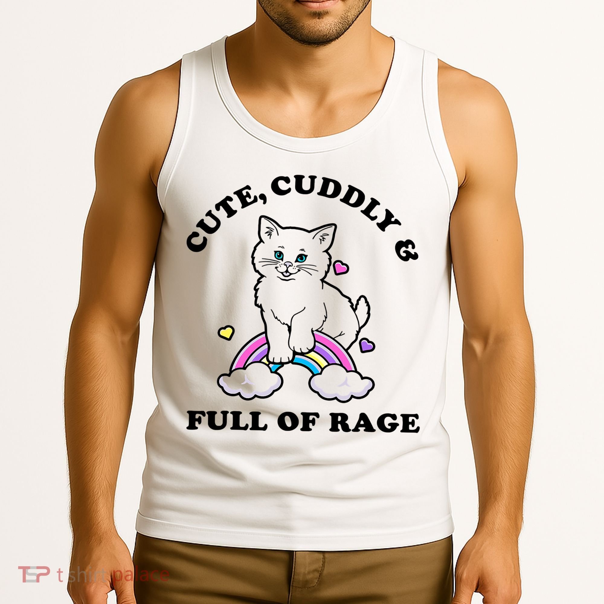 Cute Cuddly And Full Of Rage Cute Cat With Rainbow Tank Top
