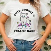 Cute Cuddly And Full Of Rage Cute Cat With Rainbow Women's T-Shirt thumb 2