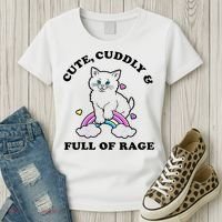 Cute Cuddly And Full Of Rage Cute Cat With Rainbow Women's T-Shirt thumb 3