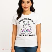 Cute Cuddly And Full Of Rage Cute Cat With Rainbow Women's T-Shirt thumb 4