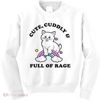 Cute Cuddly And Full Of Rage Cute Cat With Rainbow Kids Sweatshirt thumb 0