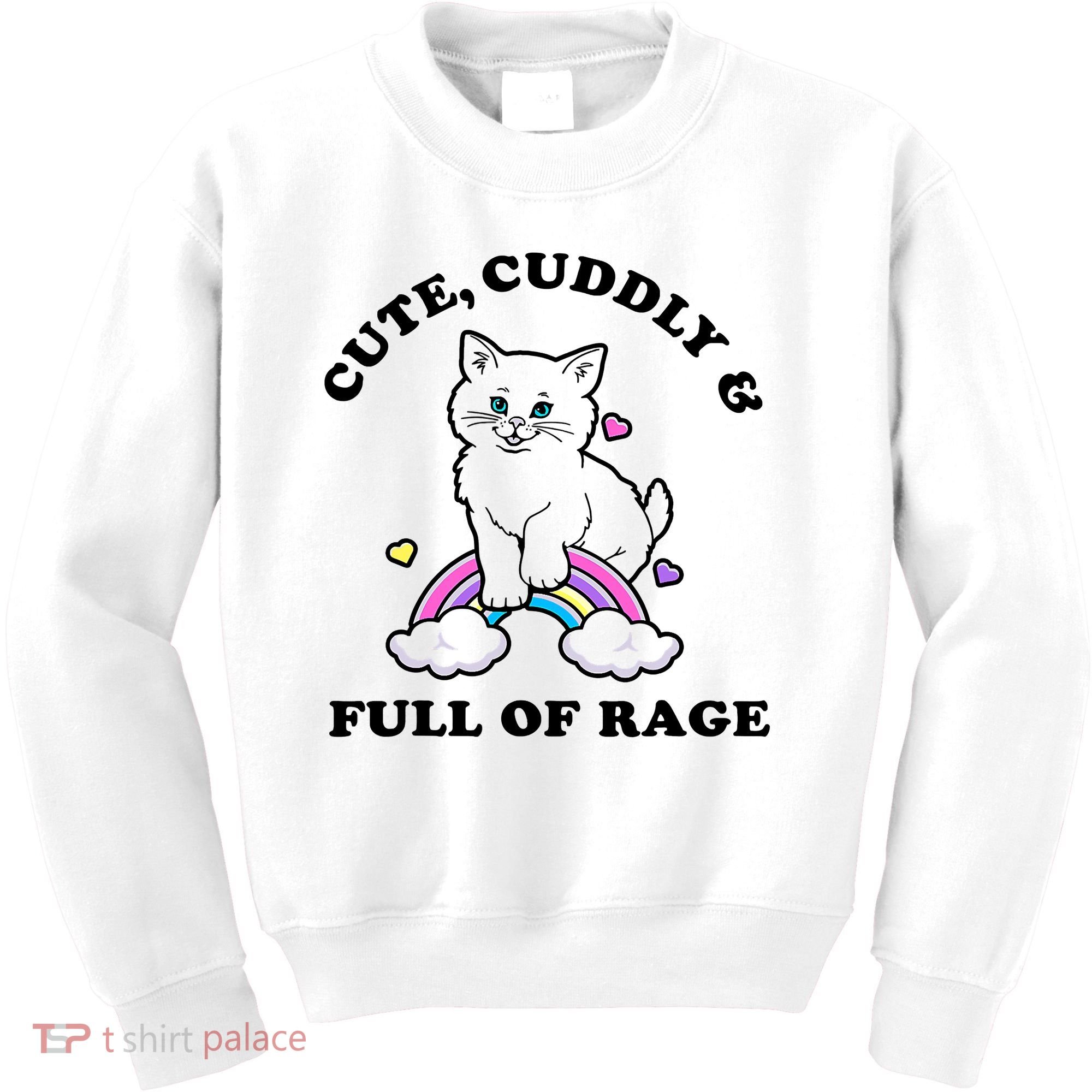 Cute Cuddly And Full Of Rage Cute Cat With Rainbow Kids Sweatshirt